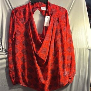 CAbi Red and Black Patterned Blouse